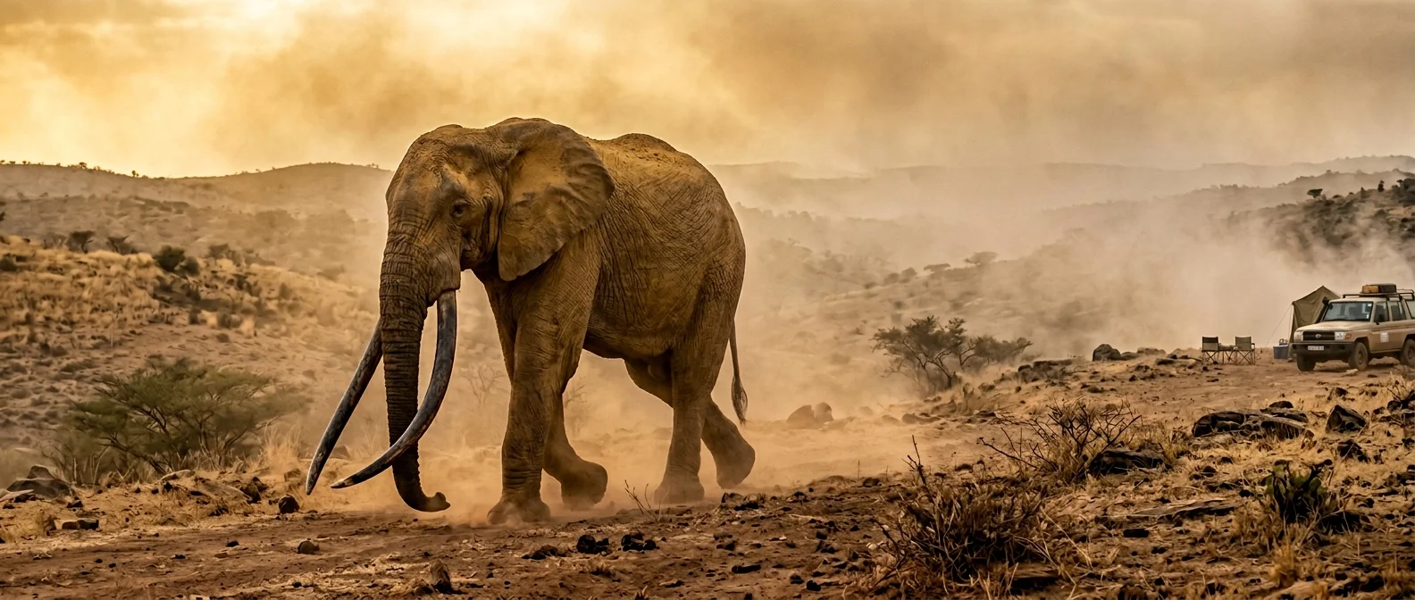 African elephant in Angola's savanna after decades of hiding from civil war