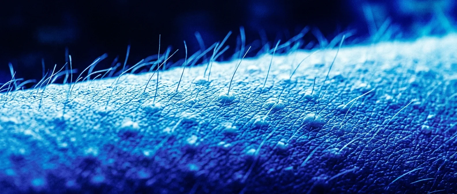 Person experiencing goosebumps with visible hair follicles raised on arm during emotional response