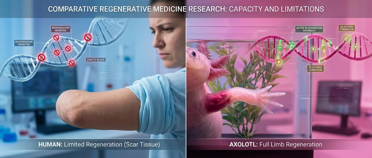 Human DNA helix structure showing regeneration genes in dormant state