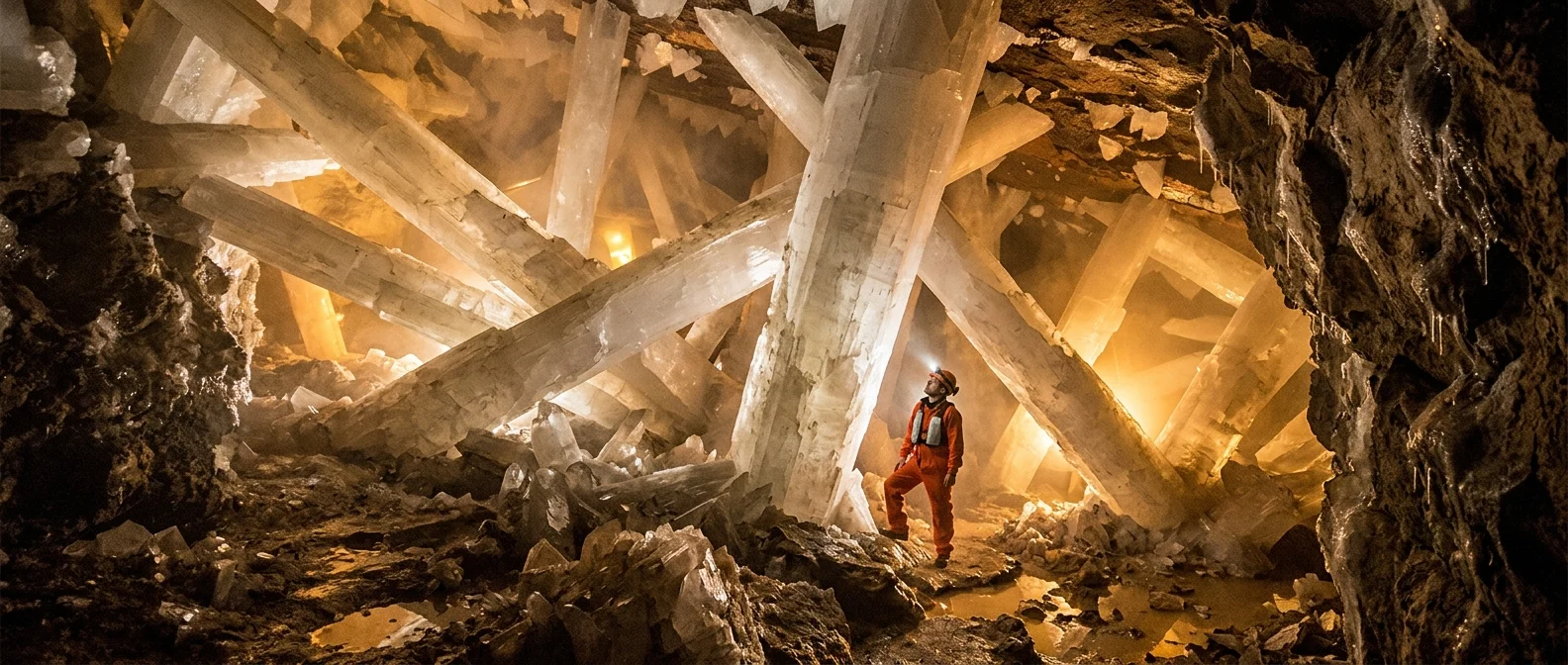 Giant selenite crystals in Mexico's Naica Cave reaching 136°F temperatures